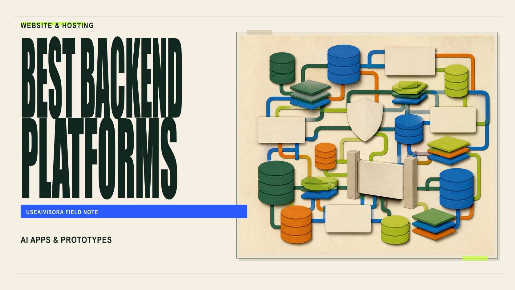 Editorial diagram comparing five backend platforms across data, authentication, files and functions