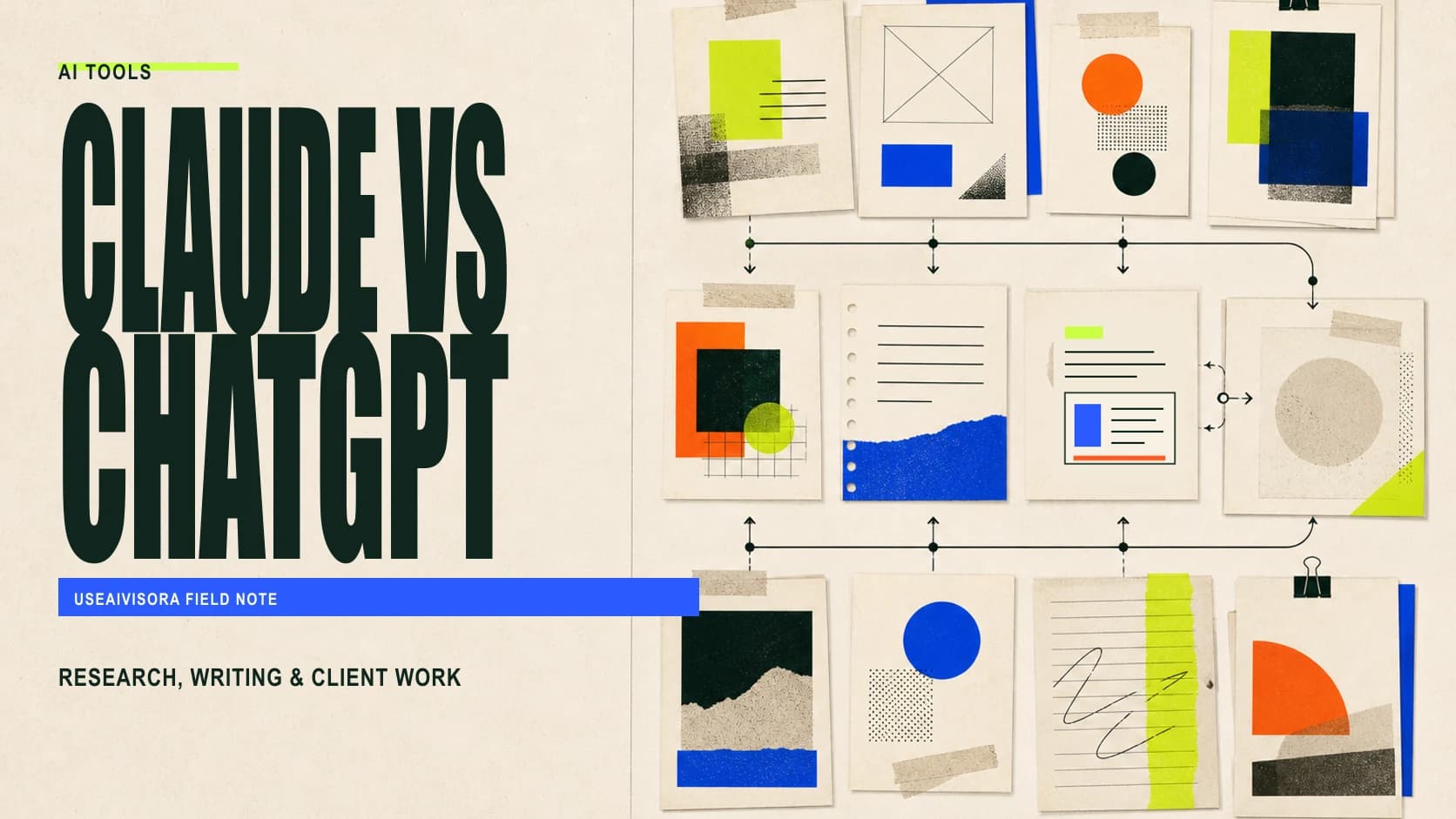 Editorial Claude and ChatGPT comparison artwork for research, writing and client work