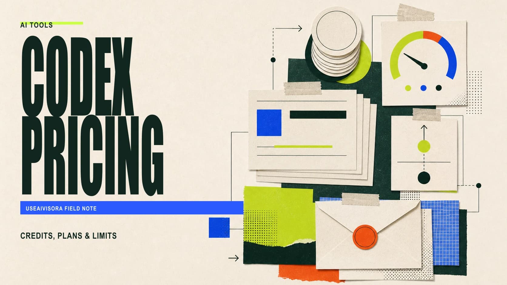 Editorial Codex pricing and usage artwork covering plans, credits and budget controls