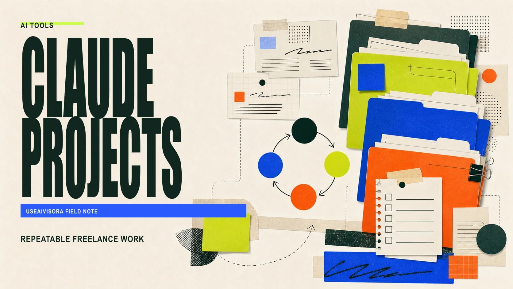 Editorial Claude Projects workflow artwork for instructions, sources and reviewed freelance deliverables
