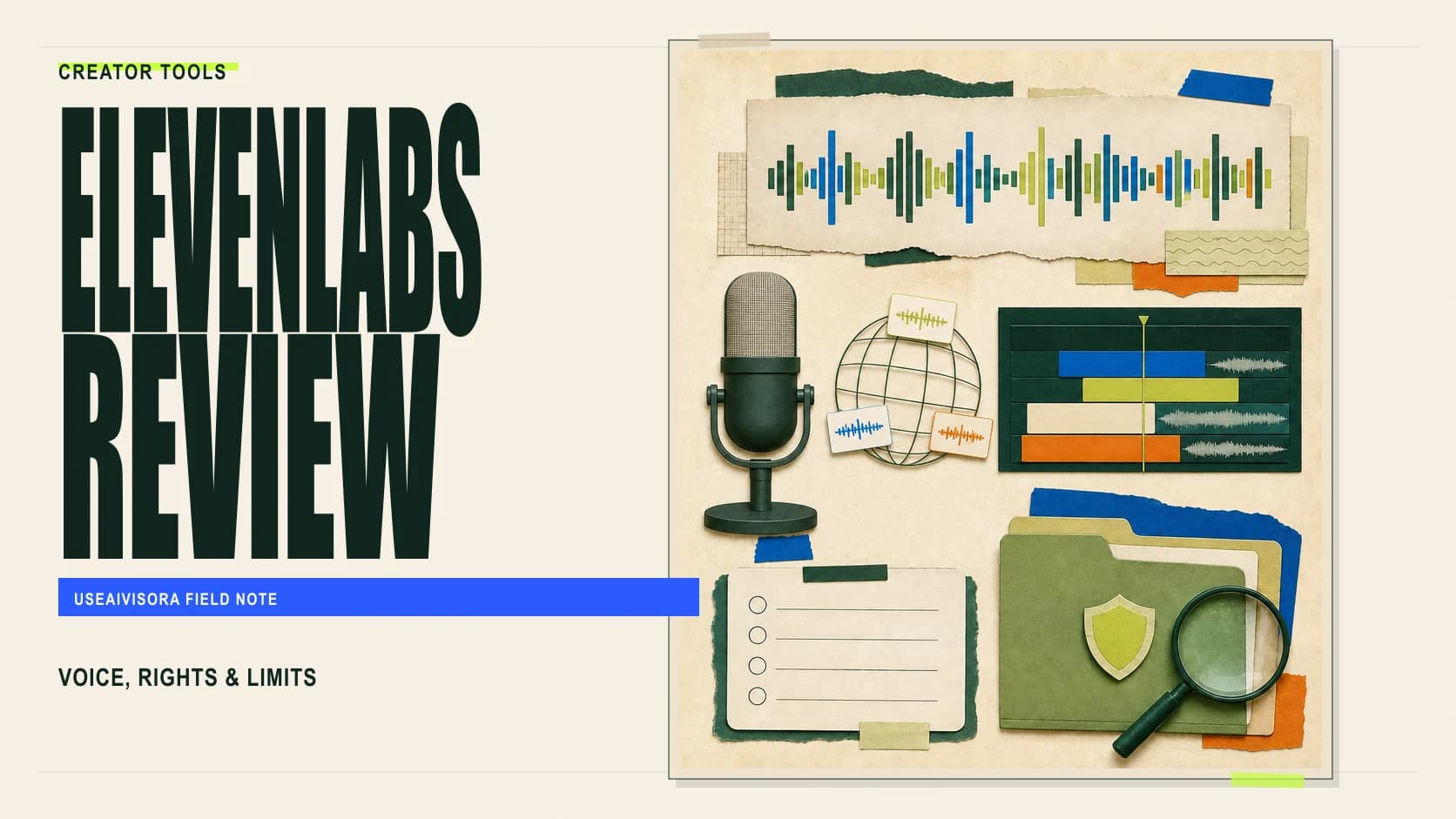 Editorial illustration of a microphone, voice waveform, narration timeline and multilingual creator workflow